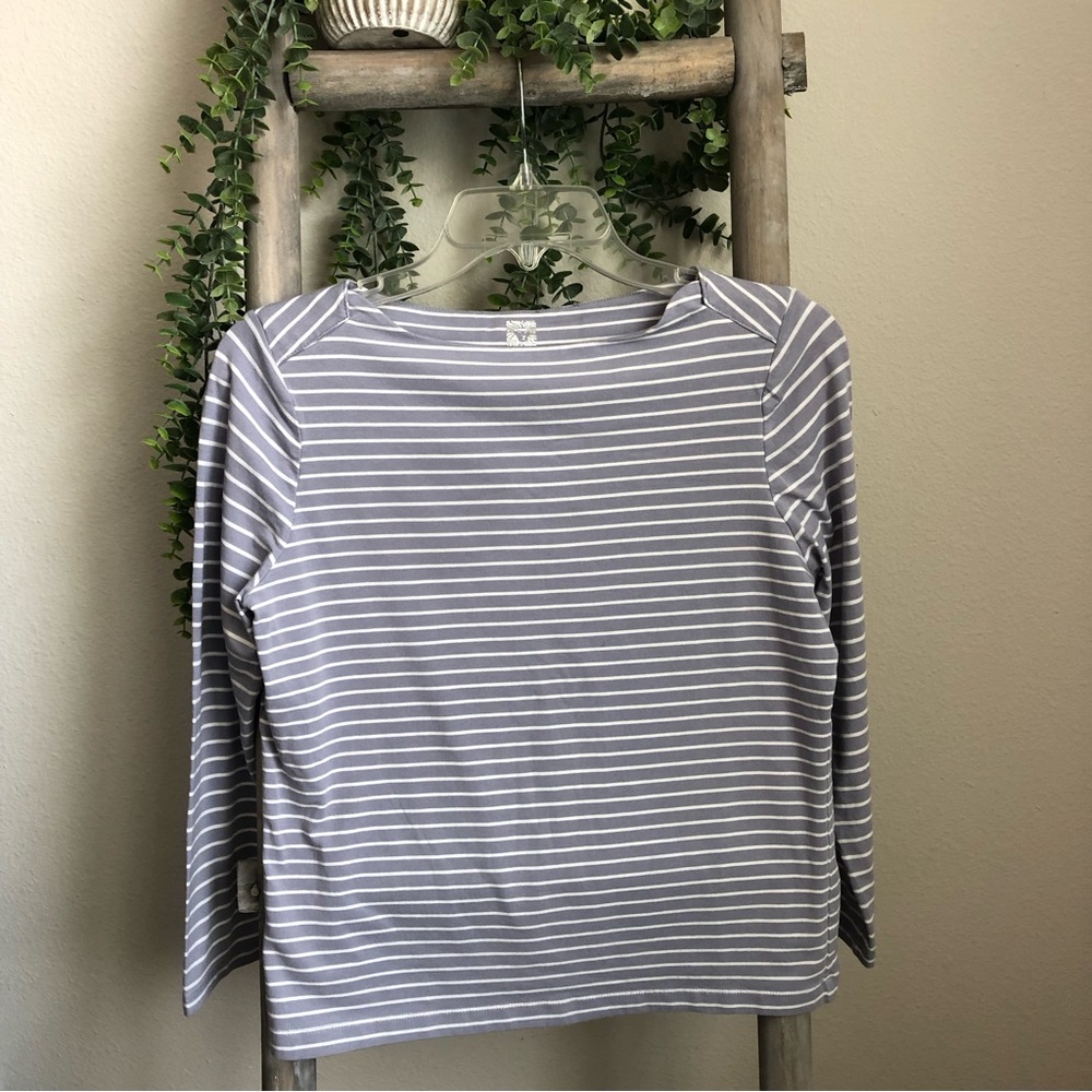 Anne Klein gray striped top SZ M